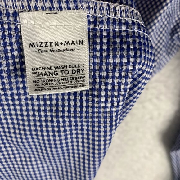 Mizzen+Main Shirt Men's Blue Plaid Nylon Long Sleeve Collared Button-Up 7133 - Picture 4 of 9